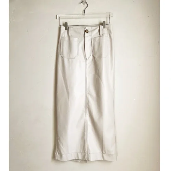 Anthropologie MAEVE Elegant Bone Vegan Leather Maxi Skirt - Picture 2 of 7